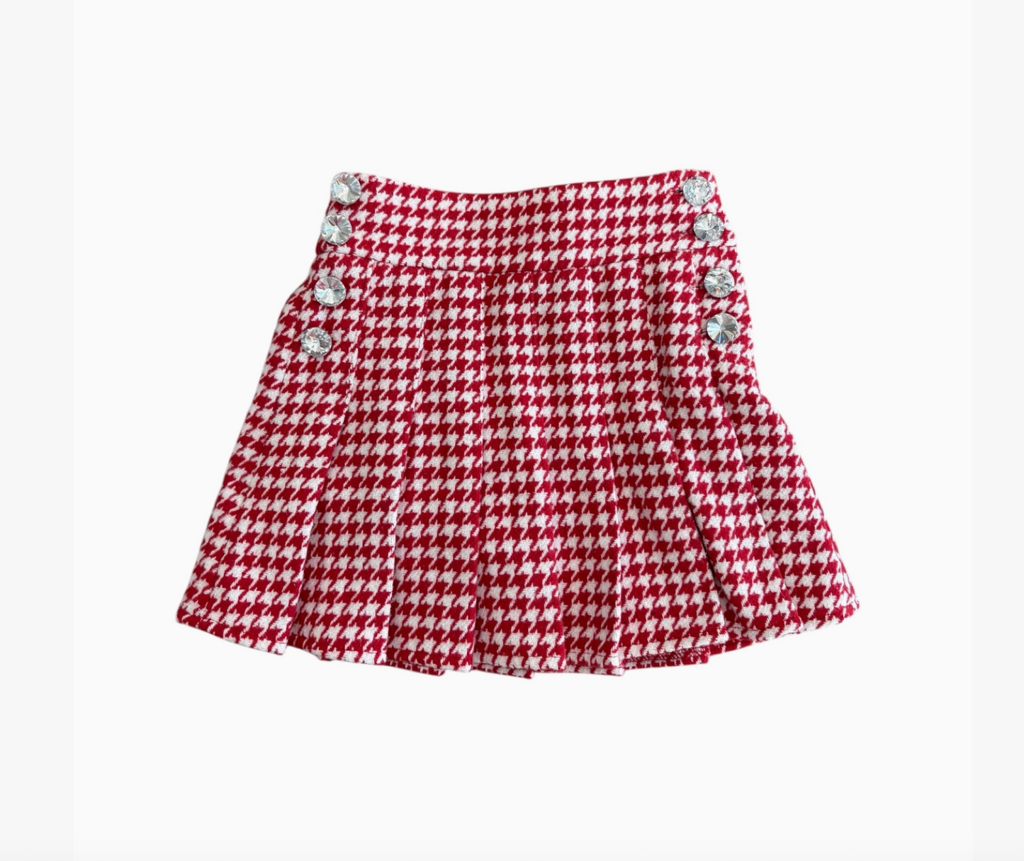 Red and White Houndstooth Gem Button Pleat Skirt (Preorder)