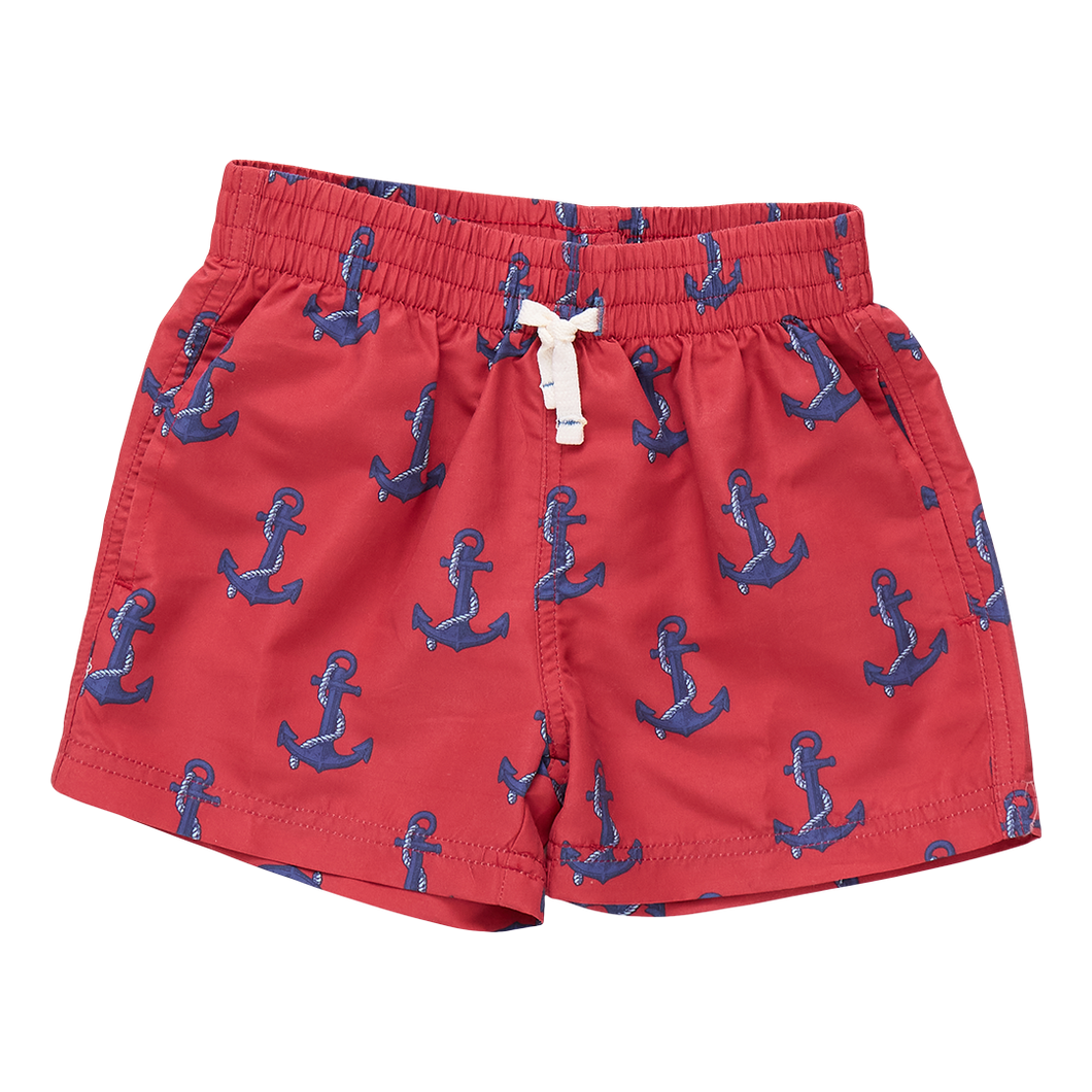 Baby Boys Red Nautical Anchors Swim Short