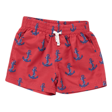 Load image into Gallery viewer, Boys Red Nautical Anchors Swim Trunk
