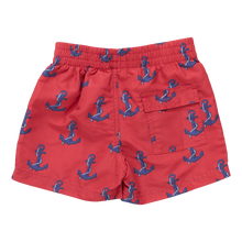 Load image into Gallery viewer, Boys Red Nautical Anchors Swim Trunk
