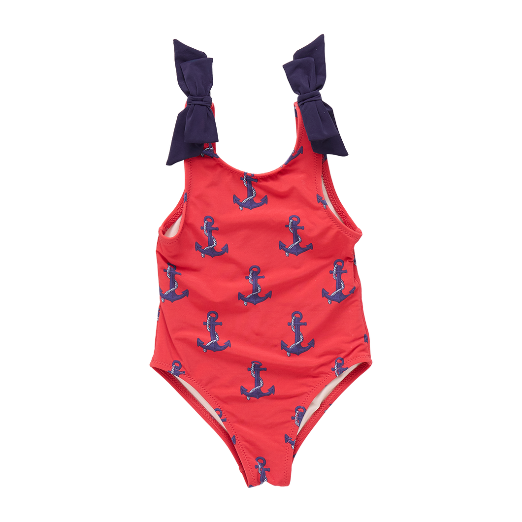 Girls Shelly Swim Suit in Red Nautical Anchors