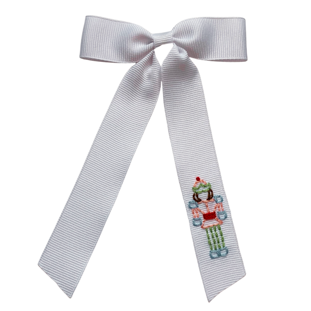 White Hand-embroidered Nutcracker Bow