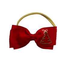 Load image into Gallery viewer, Lottie Hand Embroidered Baby Bow Headband with Christmas Tree
