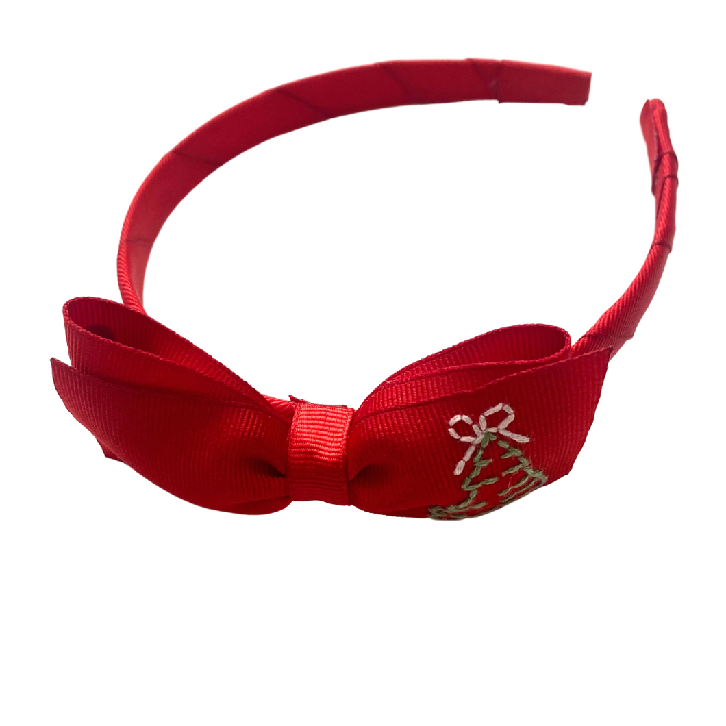 Red Headband with Hand Embroidered Bow