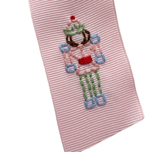 Load image into Gallery viewer, Pink Bow with Hand Embroidered Nutcracker
