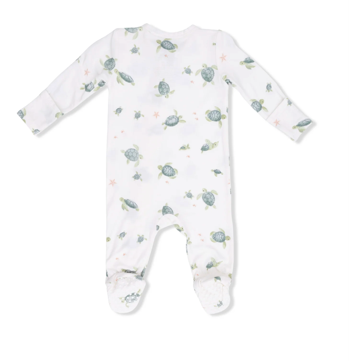 Angel Dear baby sea turtle footie with 2-way zipper, soft fabric, suitable for newborns and infants, featuring a cute sea turtle design.