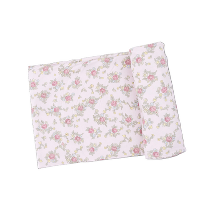 Angel Dear Edith's Rose Garden swaddle blanket featuring soft fabric with a floral rose garden pattern for babies.