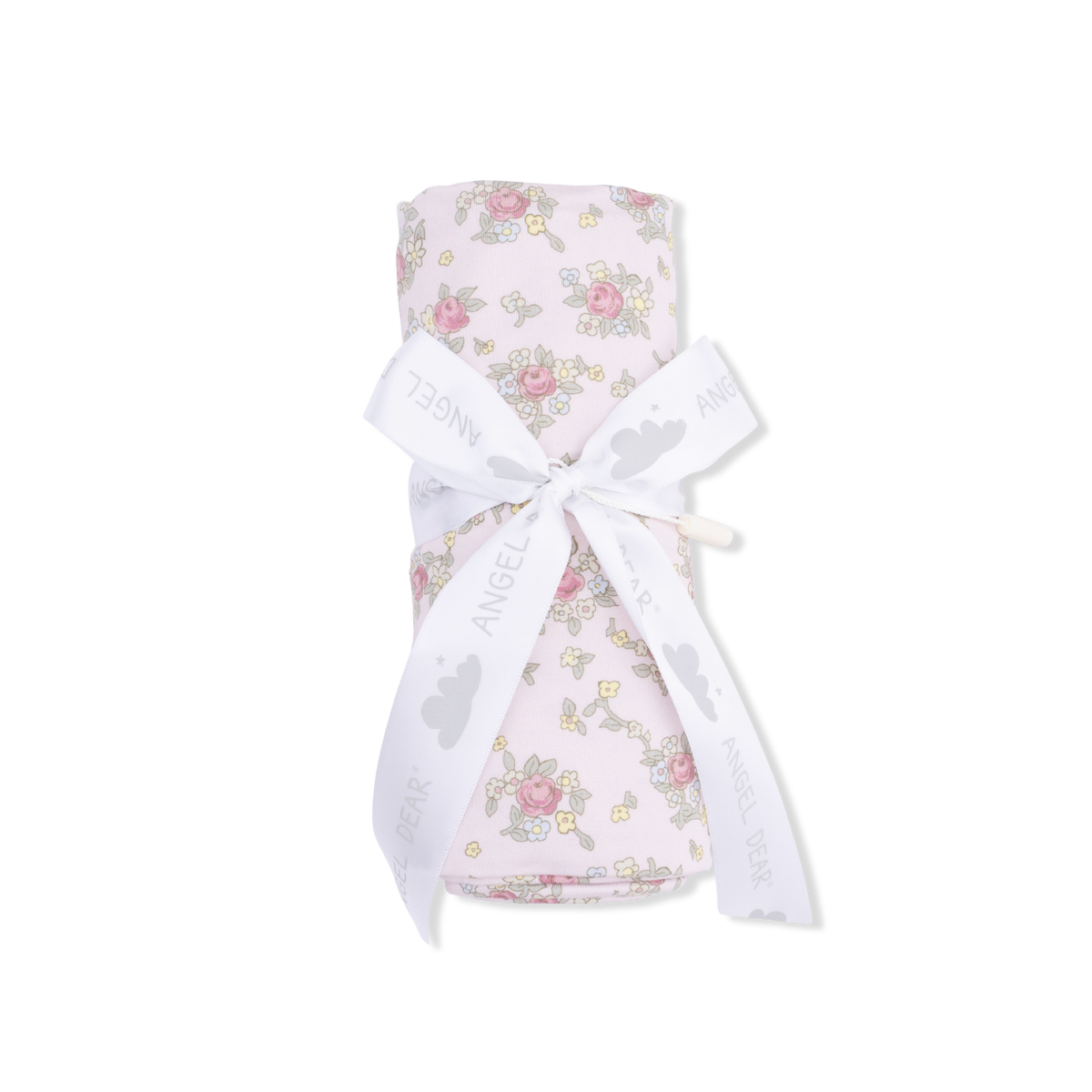Angel Dear Edith's Rose Garden swaddle blanket with soft pink floral pattern and gentle fabric for comforting newborns.