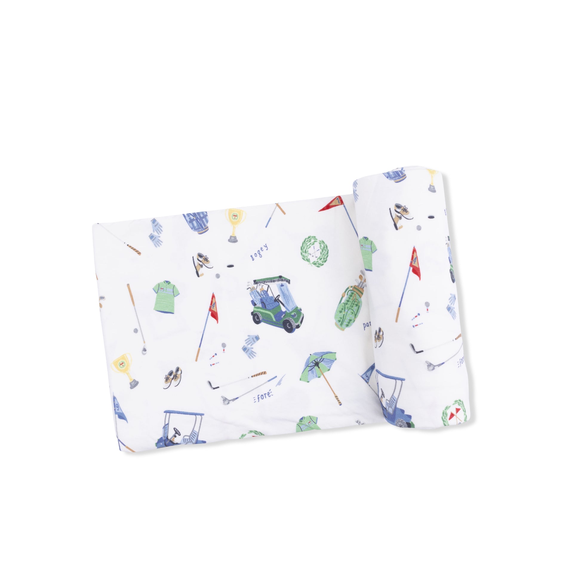 Angel Dear Golf Things swaddle blanket featuring a soft, cozy fabric with playful golf-themed patterns for babies.