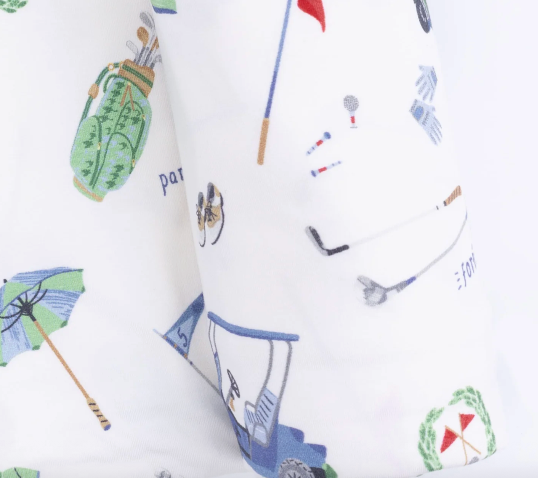 Angel Dear Golf Things swaddle blanket featuring soft fabric with golf-themed patterns for newborns and babies.