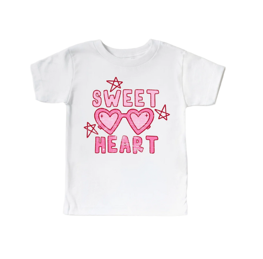 Cute kids' Valentine's Day shirt with a sweet heart design from Benny & Ray Apparel, featuring bright red and pink colors.