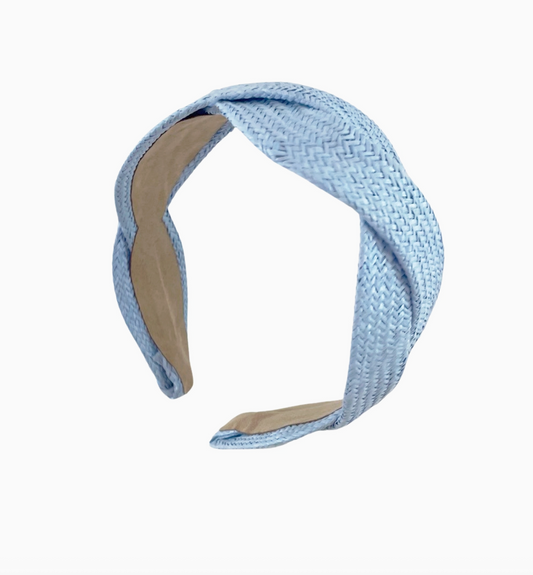 Baby blue girls' seaside waves woven headband by bits and bows, featuring a stylish, textured design perfect for kids.
