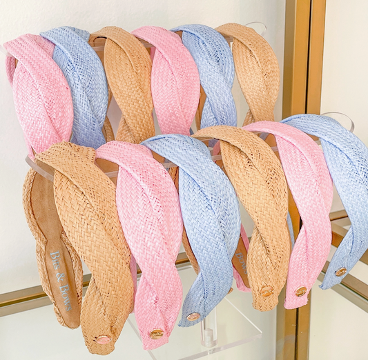 Baby blue girls' seaside waves woven headband by bits and bows, featuring a stylish, textured fabric design.