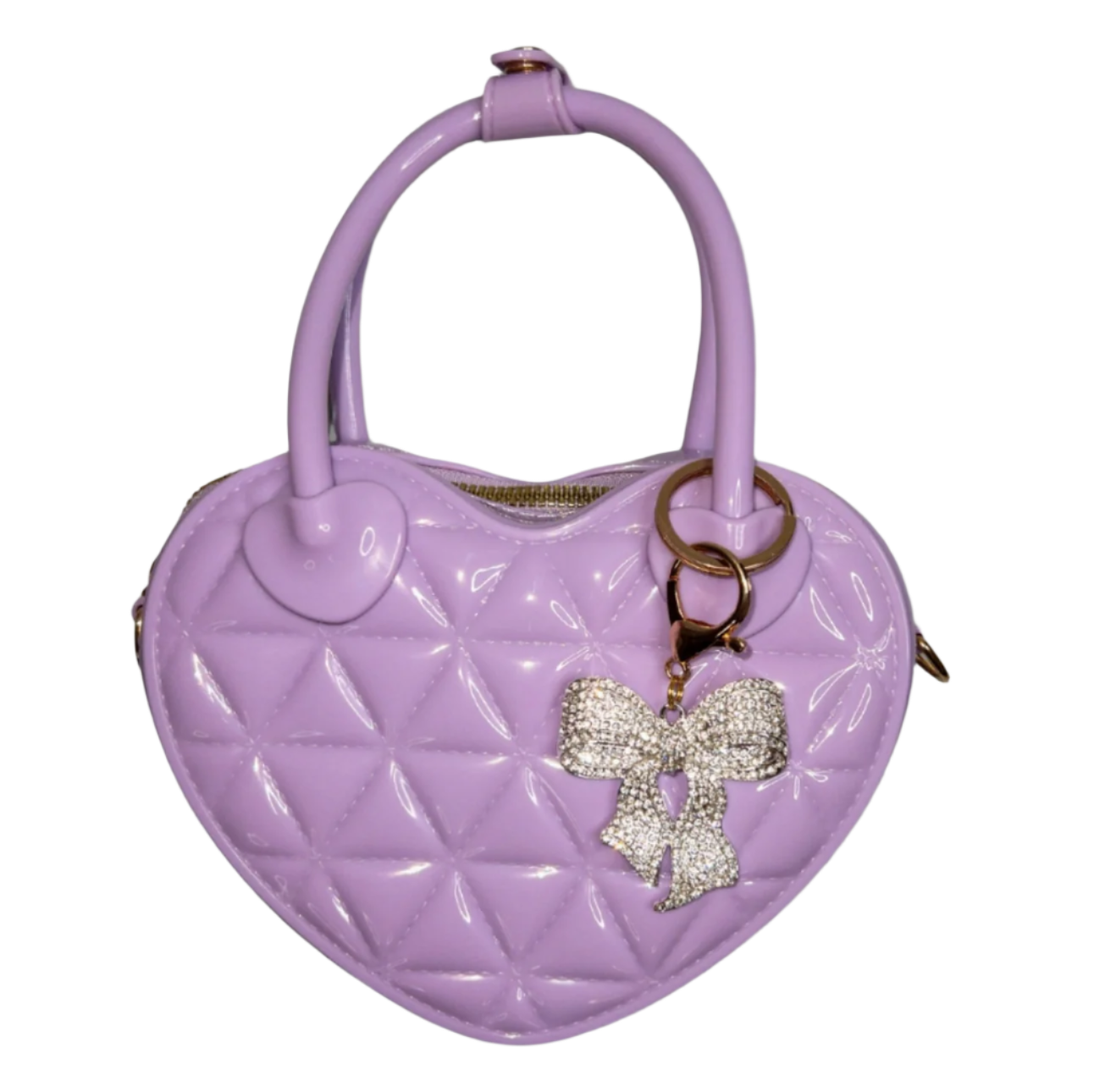 Lavender Kids Bella and Bow Quilted Jelly Heart Bag by Carrying Kind with heart-shaped design and quilted texture.
