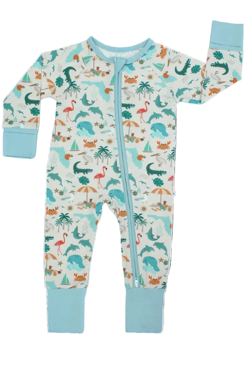 Baby pajamas by Emerson and Friends, Explore Florida souvenir bamboo convertible pajamas for infants aged 0-3 months.