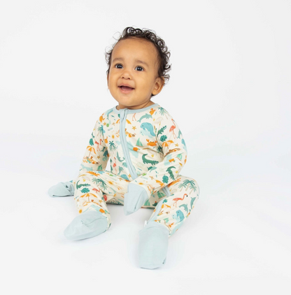 Baby pajamas by Emerson and Friends featuring Explore Florida souvenir design, made of bamboo, convertible for comfort.