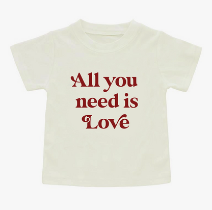 Emerson and Friends All You Need Is Love T-shirt featuring a colorful heart graphic and casual fit.