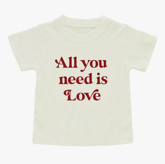 Emerson and Friends All You Need Is Love T-shirt featuring a colorful heart graphic and casual fit.
