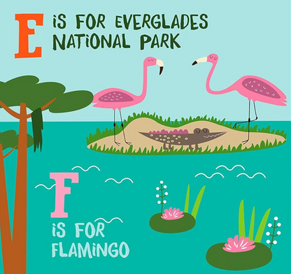 Screenshot of "F is for Florida" kids educational book by Familius, LLC, showing colorful alphabet pages for early learning.