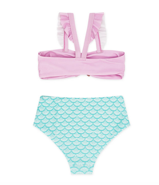 Girls Sea Star Bikini by Feather 4 Arrow featuring blue and pink starfish pattern and adjustable straps.