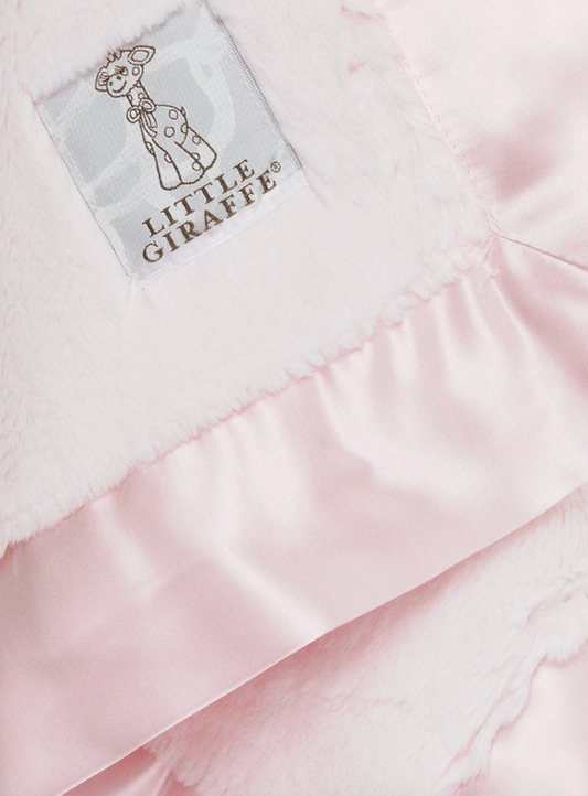 Little Giraffe Luxe Blanky in pink, soft plush baby blanket with a smooth texture and gentle pastel hue.