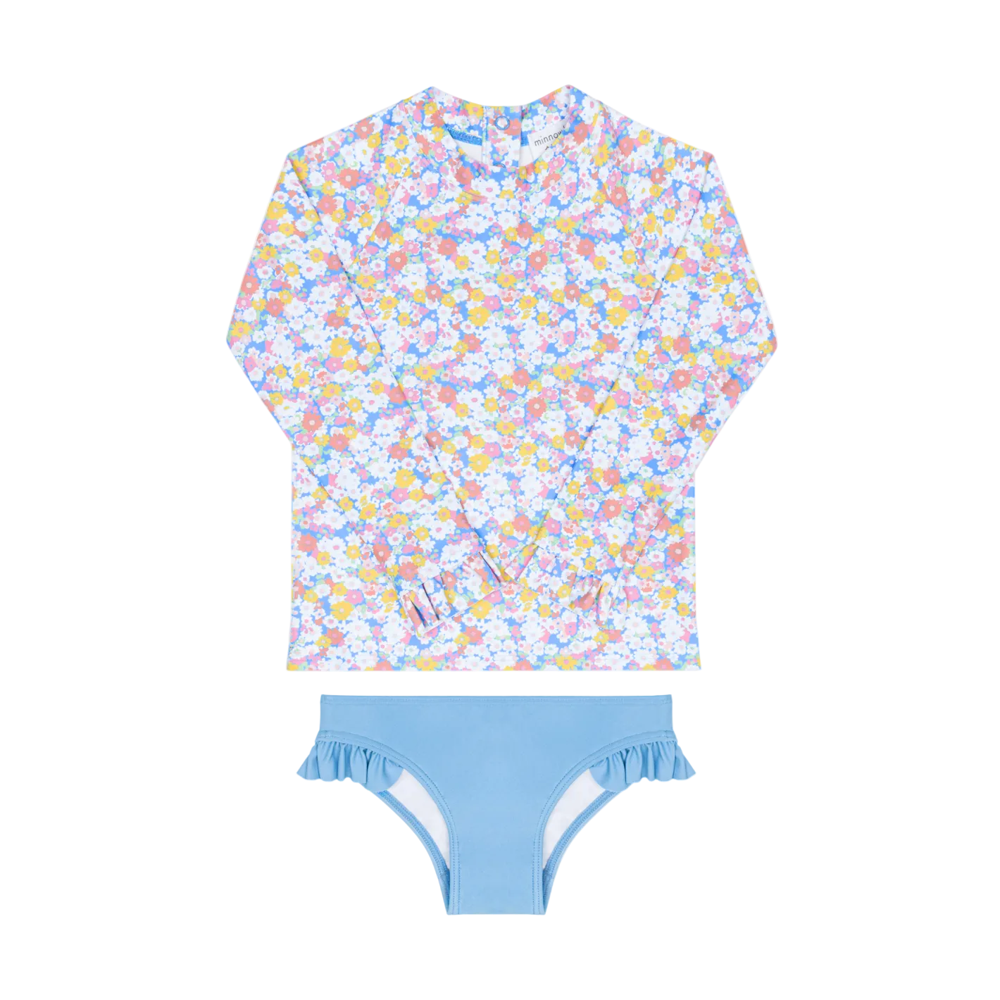 Girls Jasmine Blossom rashguard set by Minnow featuring a floral print top and matching bottoms for sun protection and active wear.