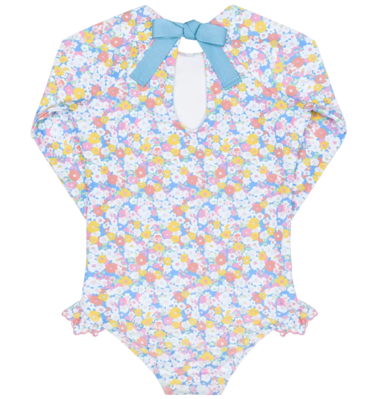 Girls Minnow Jasmine Blossom rashguard one-piece swimsuit with floral print, featuring long sleeves and a comfortable fit.