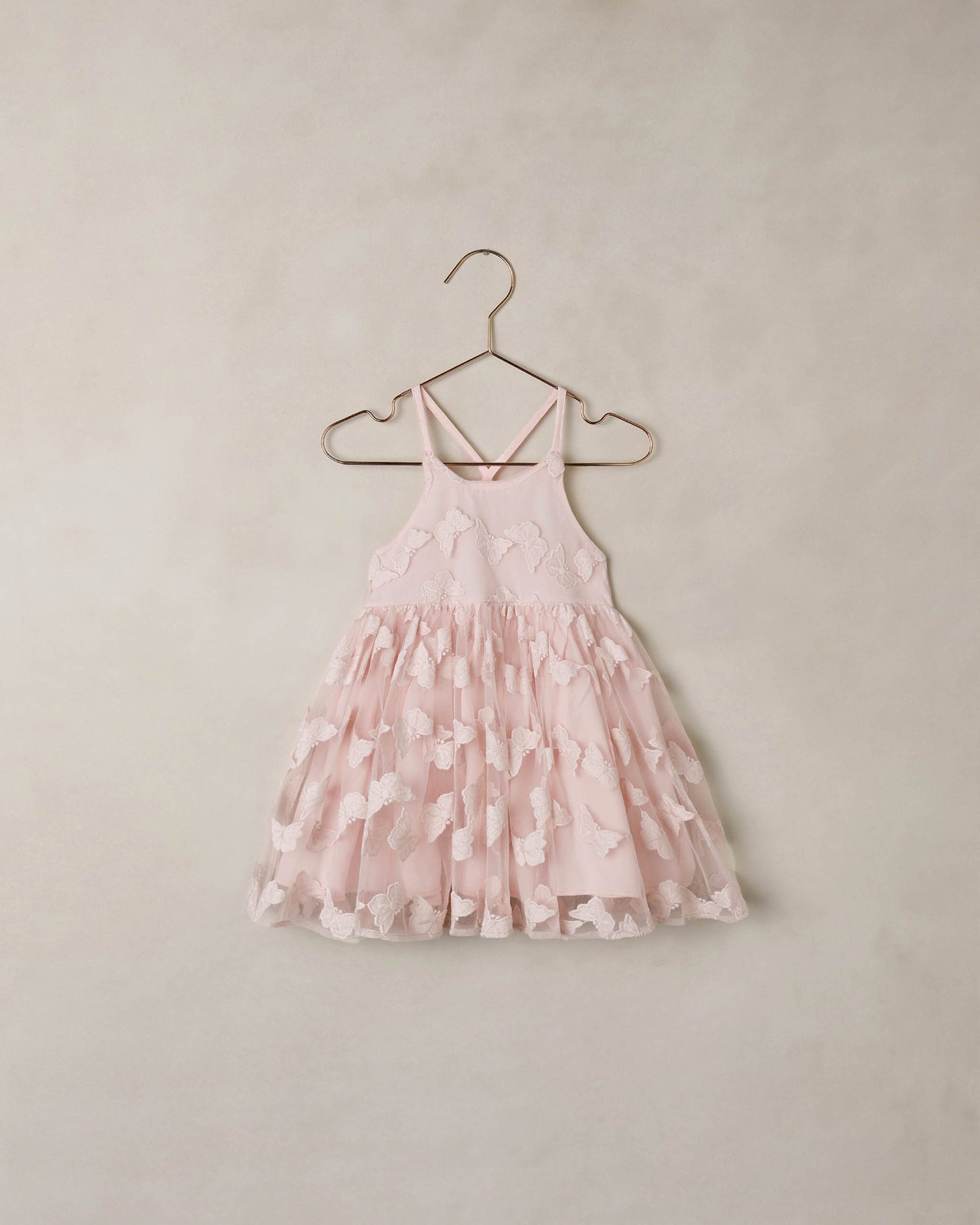 Girls Pippa Dress by Noralee in cotton candy pink with butterfly print, soft cotton fabric, perfect for casual or special occasions.