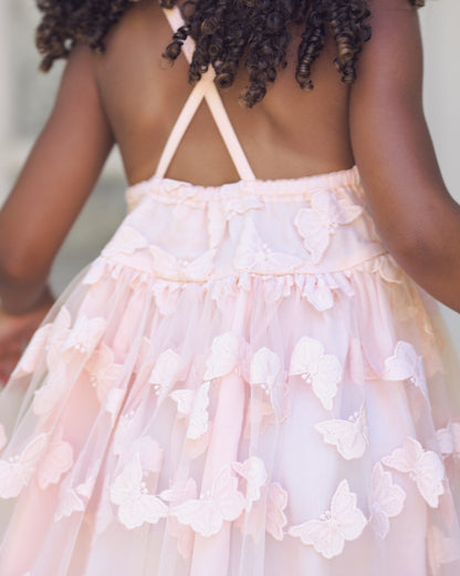 Girls Pippa Dress by Noralee featuring butterfly print in cotton candy pink, with a charming, playful design perfect for young girls.