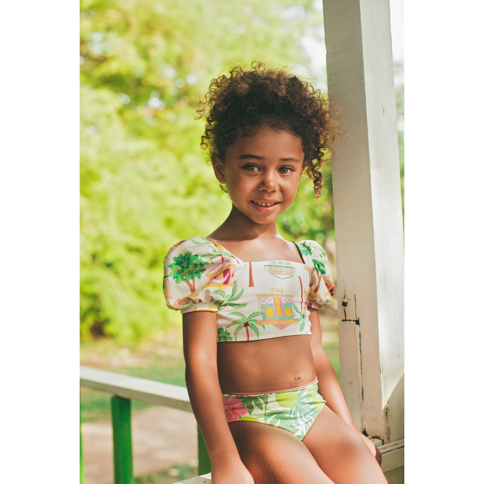 Pepita & Me Casitas Bubble Bikini with reversible bottom, featuring colorful, stretchy fabric and a playful, bubble design.