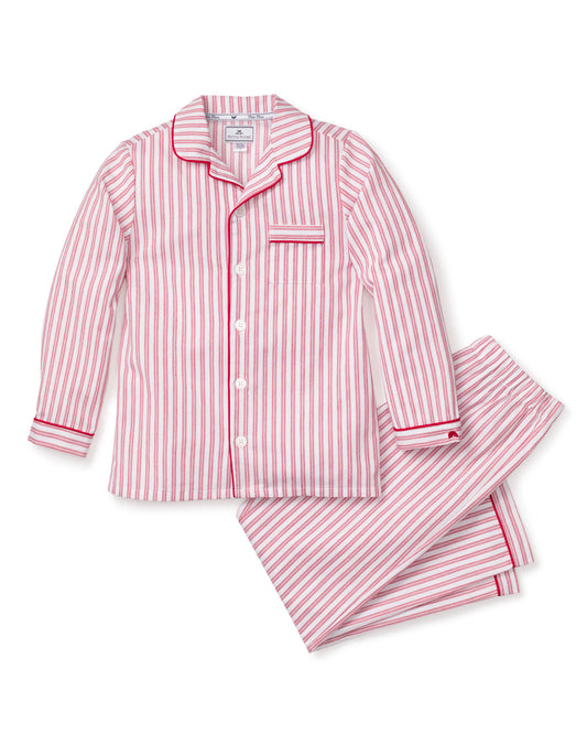 Kids antique red ticking pajama set by Petite Plume, featuring soft fabric and classic design, perfect for cozy nights.