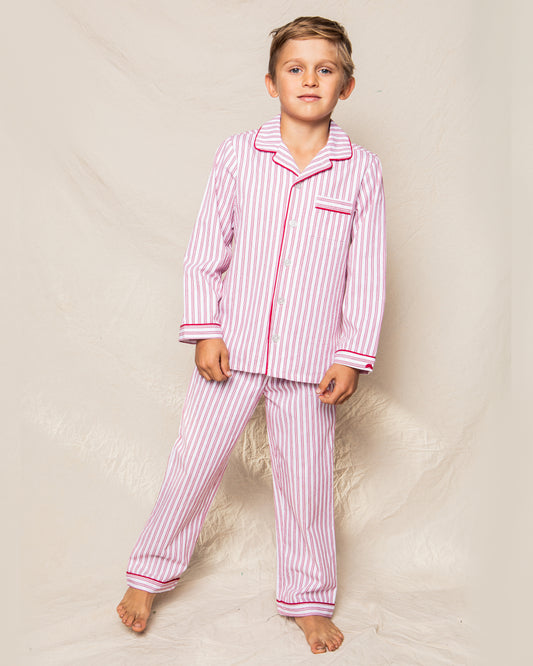 Kids antique red ticking pajama set by Petite Plume featuring cozy, vintage-inspired fabric and relaxed fit for comfortable sleepwear.