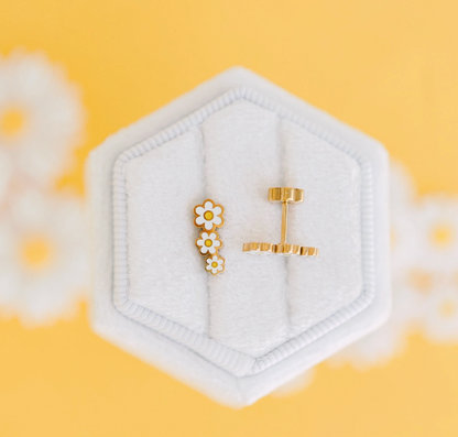 Cute hypoallergenic kids earrings featuring daisy crawler design by Pierced Co, suitable for sensitive ears.