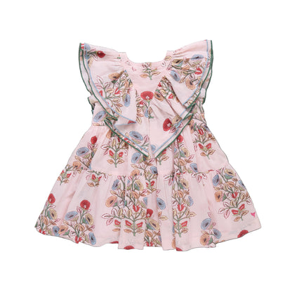 Girls Raphaela Dress by Pink Chicken featuring a colorful multi-bouquet floral pattern on lightweight fabric.