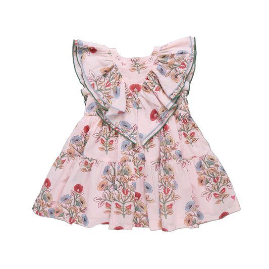 Pink Chicken Girls Raphaela Dress in vibrant multi-bouquet floral print, featuring a lightweight, sleeveless design for warm weather.