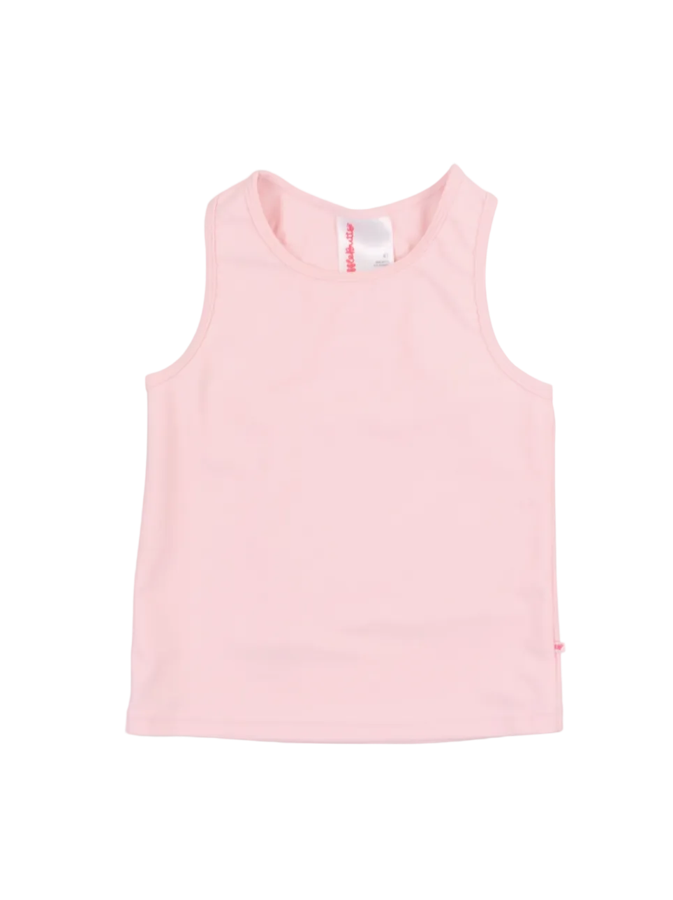 Girls pink active tank top by Ruffle Butts, featuring a comfortable fit and stylish ruffle details for active wear.