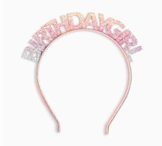 Pastel rainbow birthday girl headband by Sweet Wink with colorful rainbow design and soft fabric for special celebrations.
