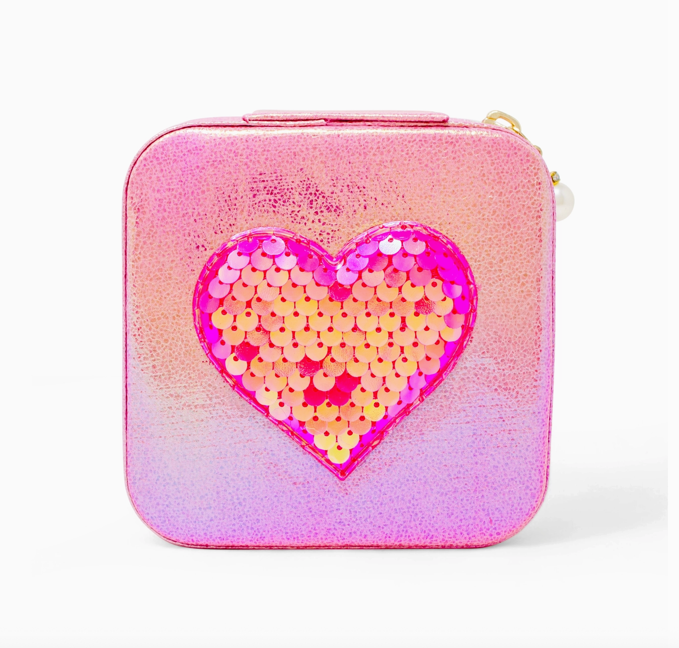 Girl's sparking sequin heart jewelry box by Tiny Treat and Zomi Gems with glittering sequins and a heart-shaped design.
