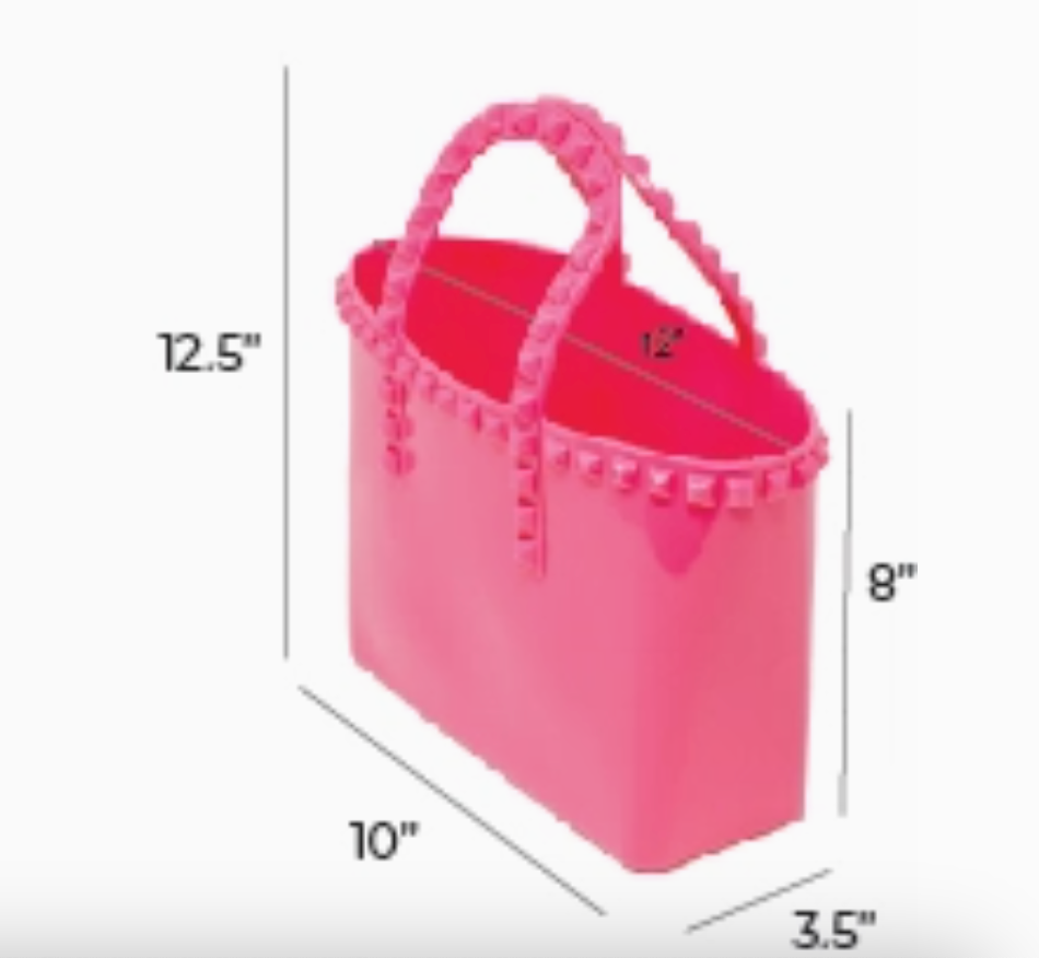 Kids jumbo jelly tote bag with lavender color, tassels, by Tiny Treat and Zomi Gems, featuring a transparent jelly design.