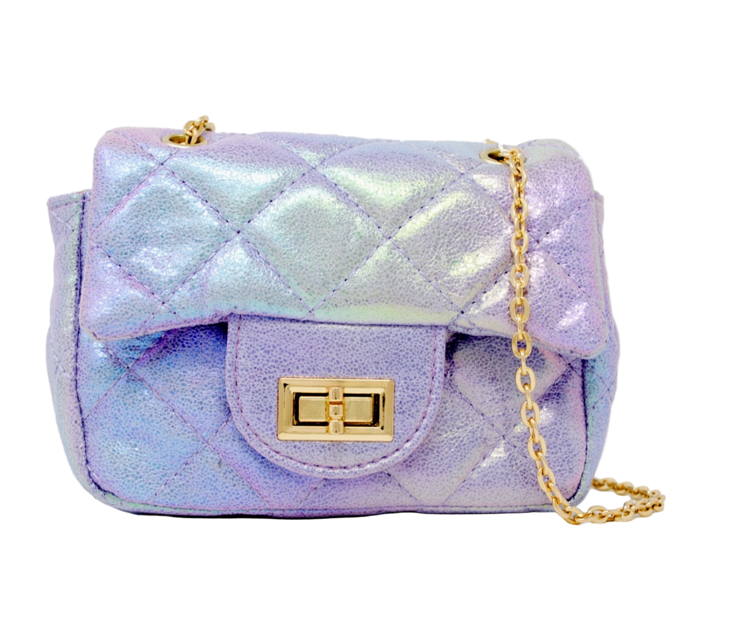 Kids shiny quilted mini purple purse by Tiny Treat and Zomi Gems with a glossy finish and compact design.