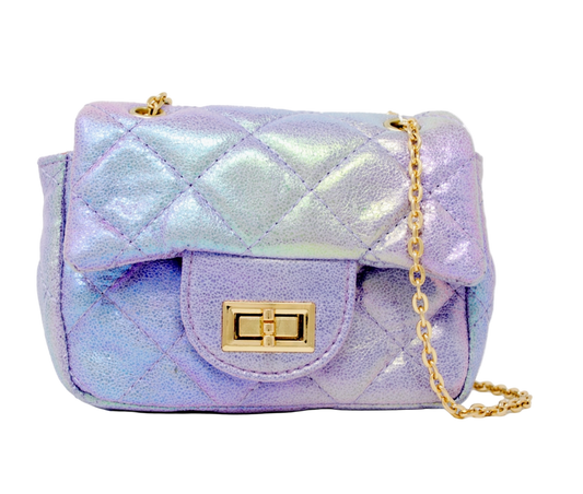 Kids shiny quilted mini purple purse by Tiny Treat and Zomi Gems with a glossy finish and compact design.