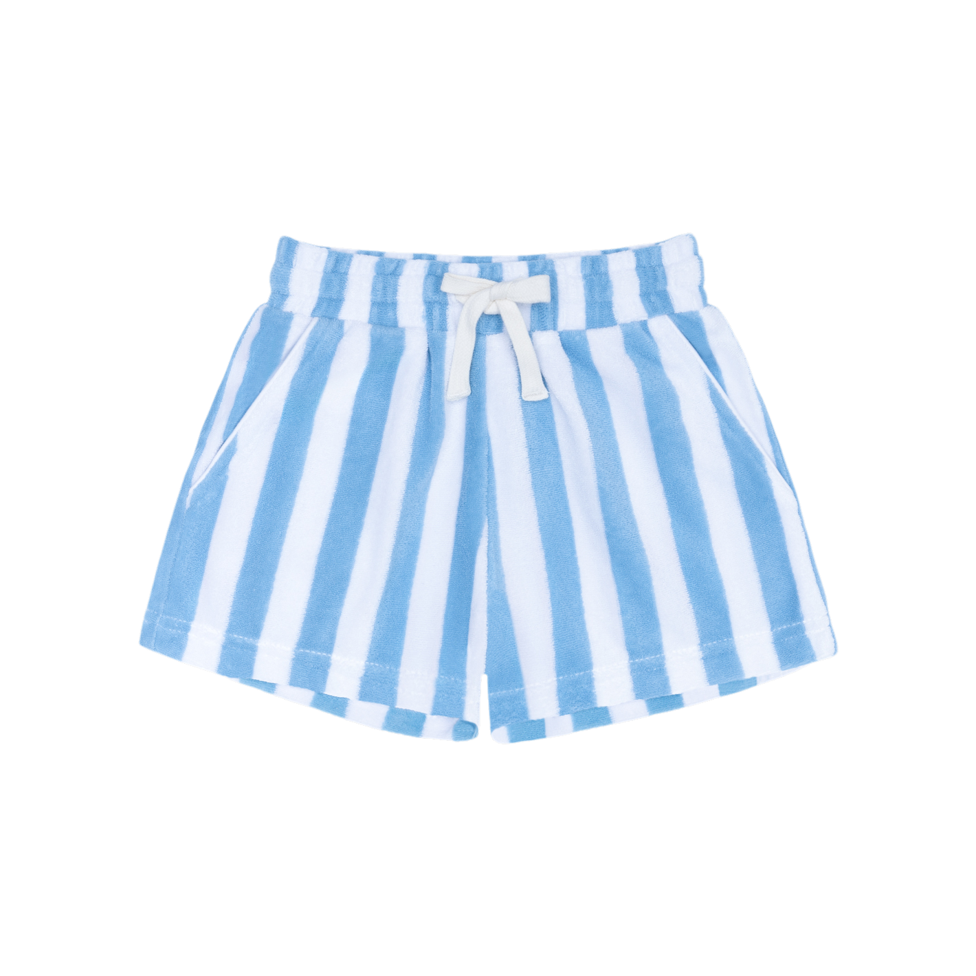 Kids' boys bay stripe French terry shorts by Minnow, featuring a comfortable design and classic striped pattern.
