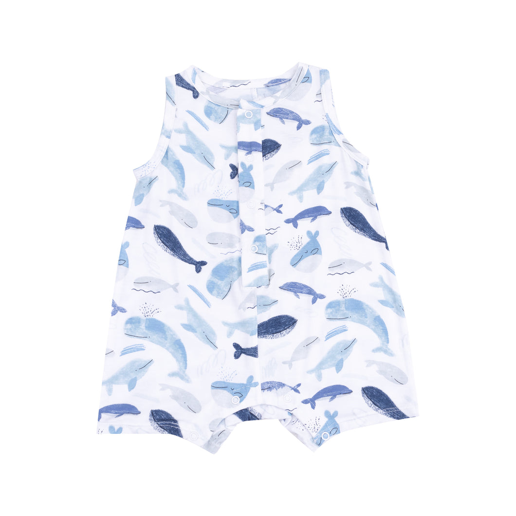 Baby Boy Blue Whales Sleevless Shortie Romper **Preorder**