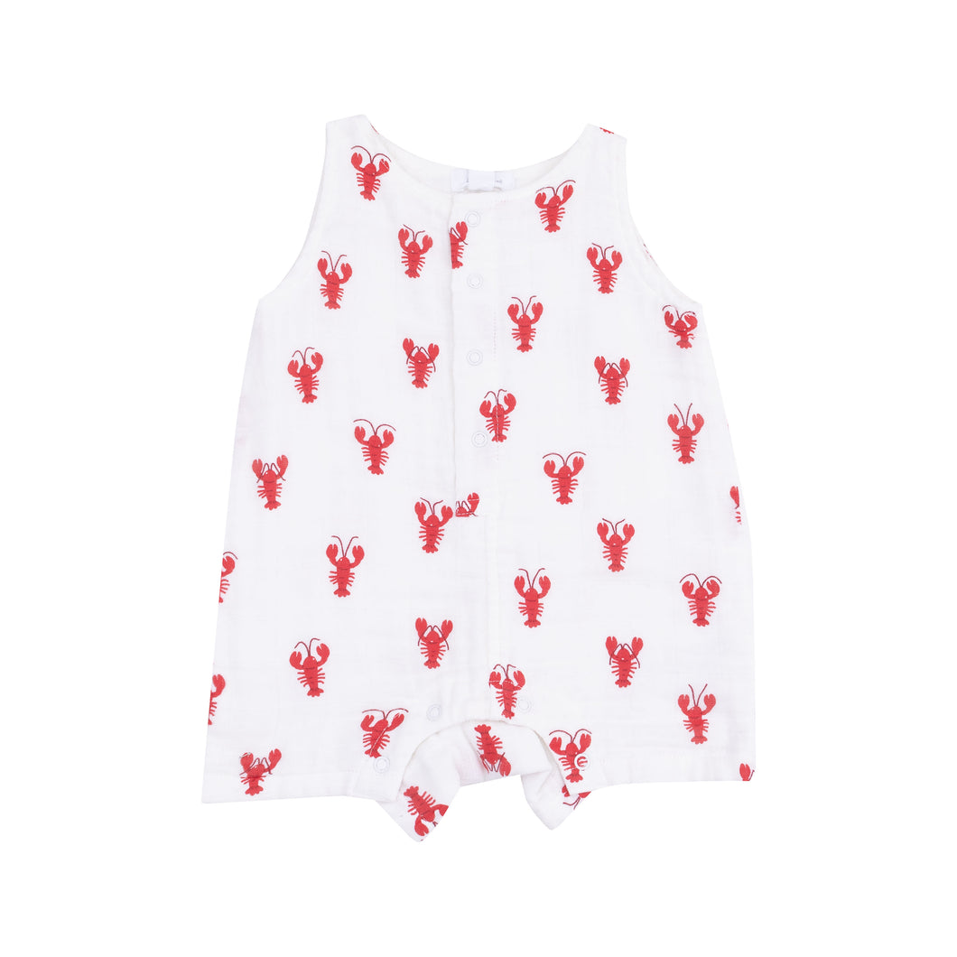 Baby Bow Sleeveless Muslin Romper - Lobster Print **Preorder**