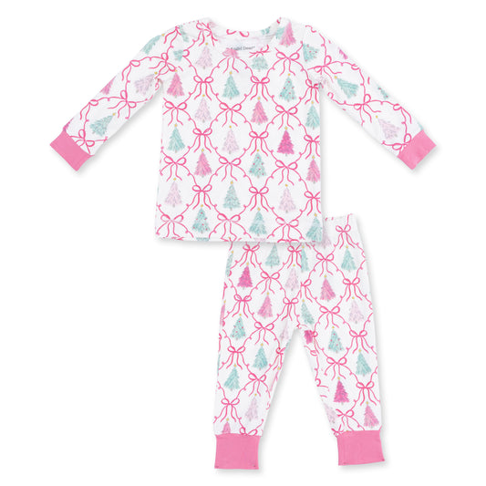 Angel Dear Bow Trellis Tree long sleeve lounge set for women, featuring a cozy, stylish design with bow and trellis pattern.