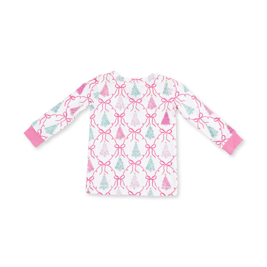 Angel Dear Bow Trellis Tree long sleeve lounge set for women, featuring a cozy, stylish design with bow and trellis pattern fabric.