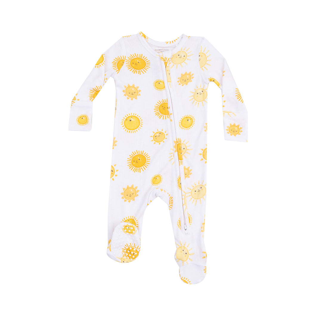 Happy Suns 2 Way Zipper Footie - Fine Rib