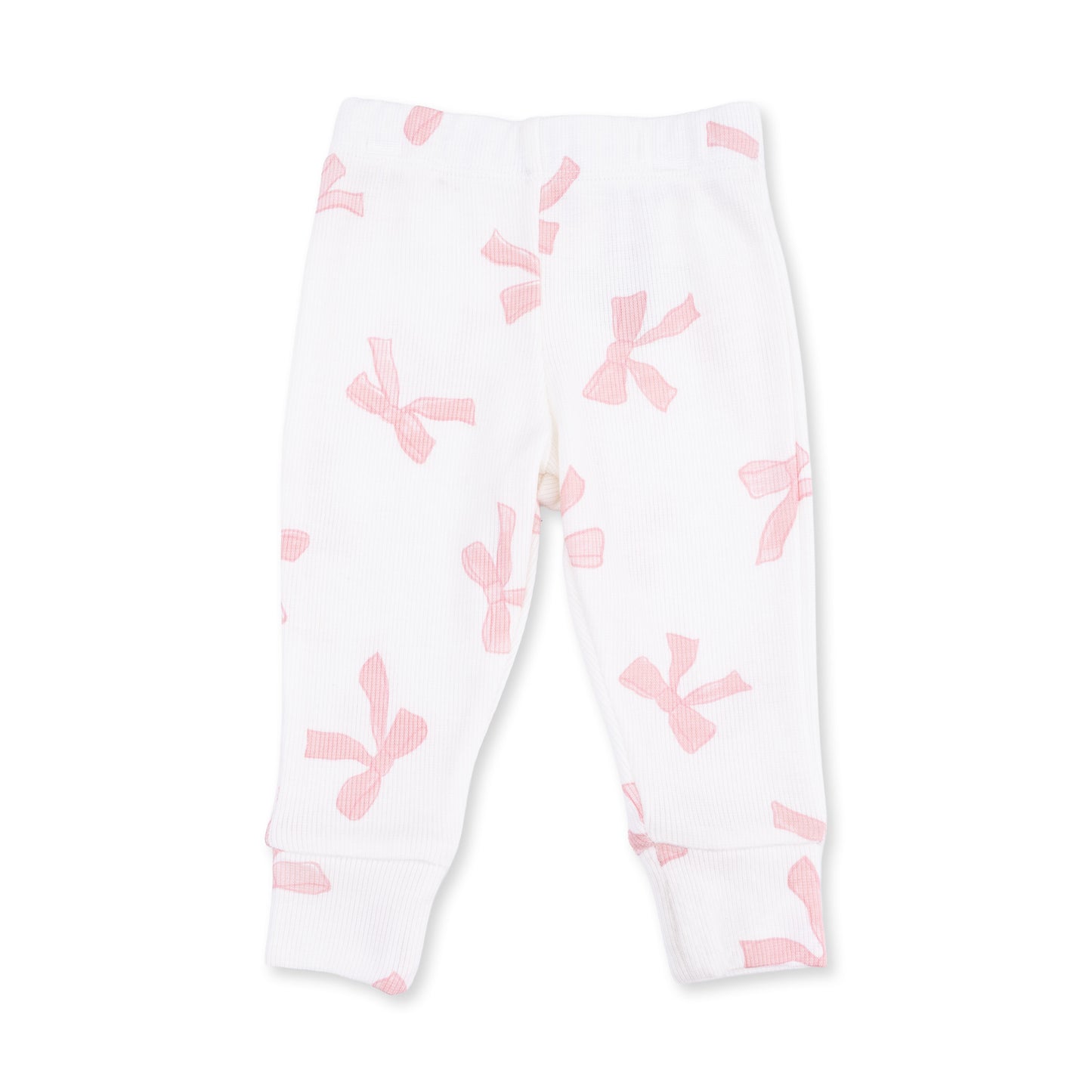 Baby girl wearing a pink long sleeve ruffle top and matching pants set by Angel Dear, with soft fabric and cute ruffle details.