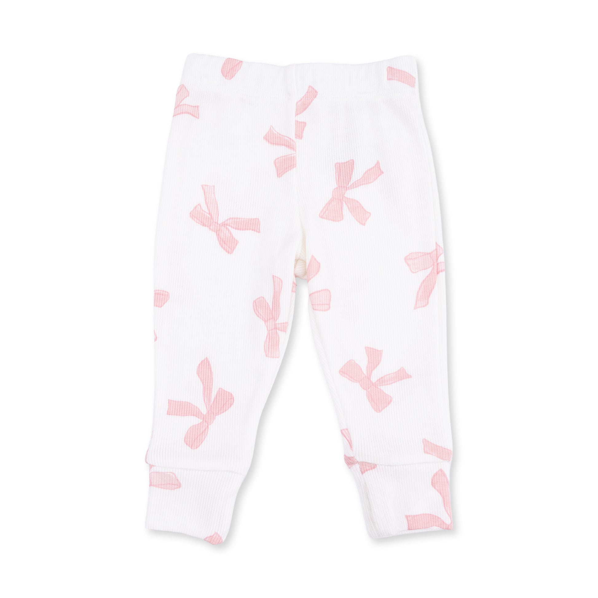 Baby girl wearing a pink long sleeve ruffle top and matching pants set by Angel Dear, with soft fabric and cute ruffle details.