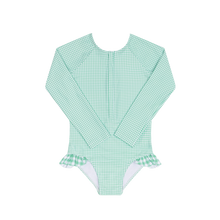 Load image into Gallery viewer, Girls Gustavia Gingham Front Zip Rashguard One Piece
